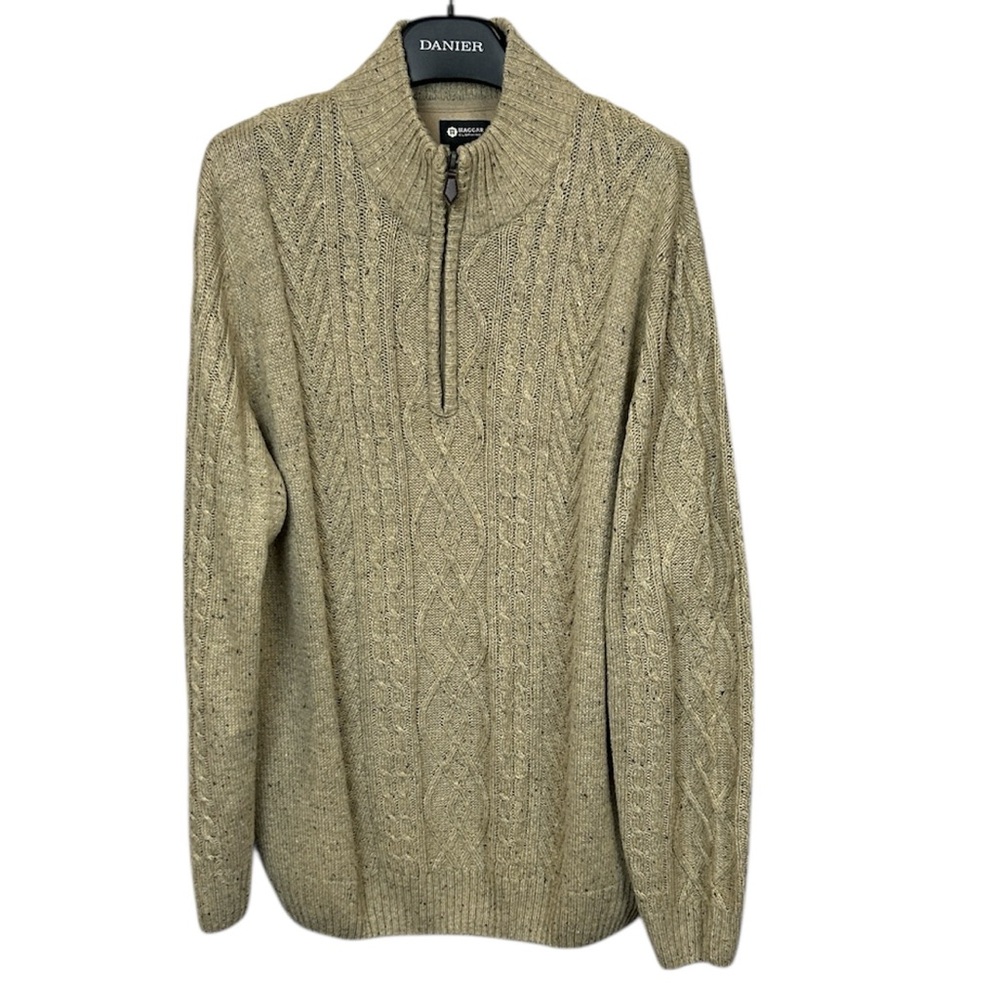 Wool Blend Classic Haggar Men’s XL Quarter 1/4 Zip Cable Knit Sweater Beige‎